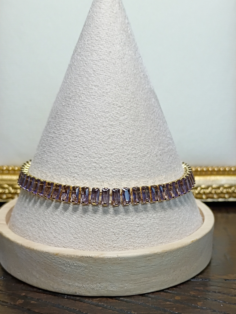 New Gold Bracelet with Purple Baguette Stones - Women Jewelry